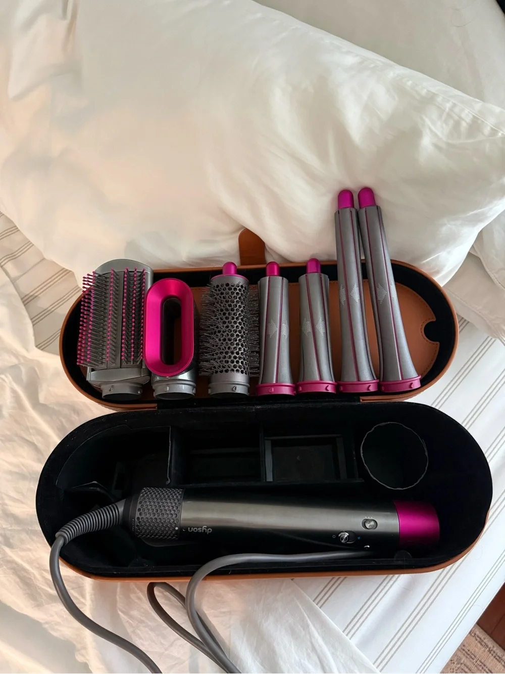 Dyson hair styling set in Silver & Magenta with Travel Case